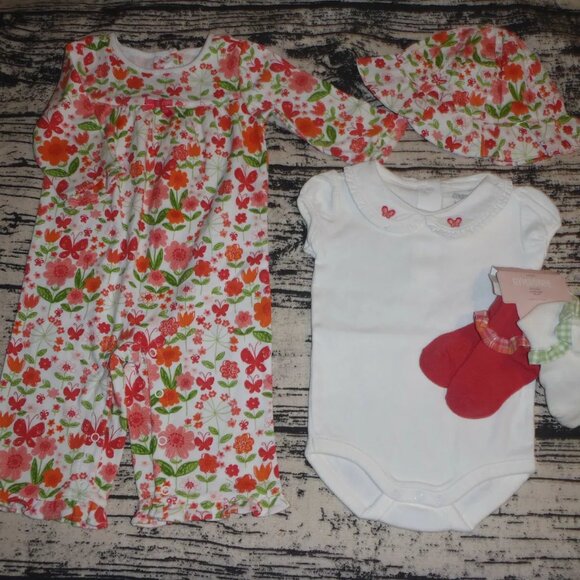 Gymboree Butterfly Spring 3-6 Month Bodysuit Hat Socks Romper Outfit NWT